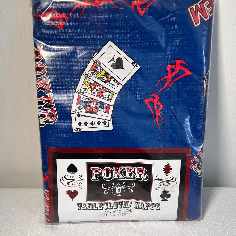 Poker Blue Tablecloth Oblong. New. Perfect for game night!